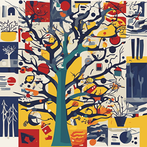 a tree with different objects in its branches