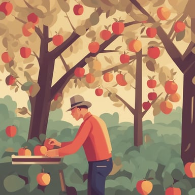 a farmer picking apples