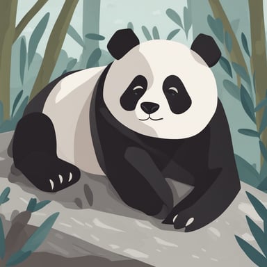 a panda sleeping on a rock