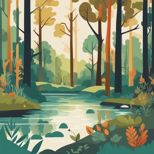 a forest with a river