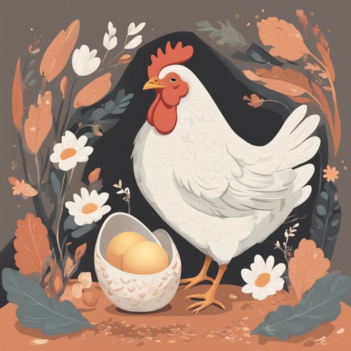 a chicken laying an egg
