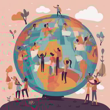 people with a large globe