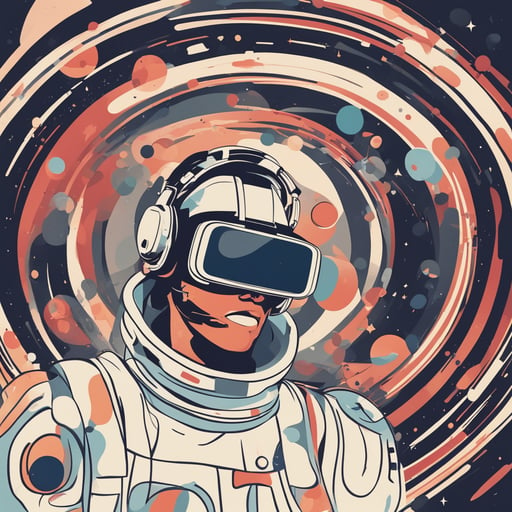 a person with vr headset floating in space