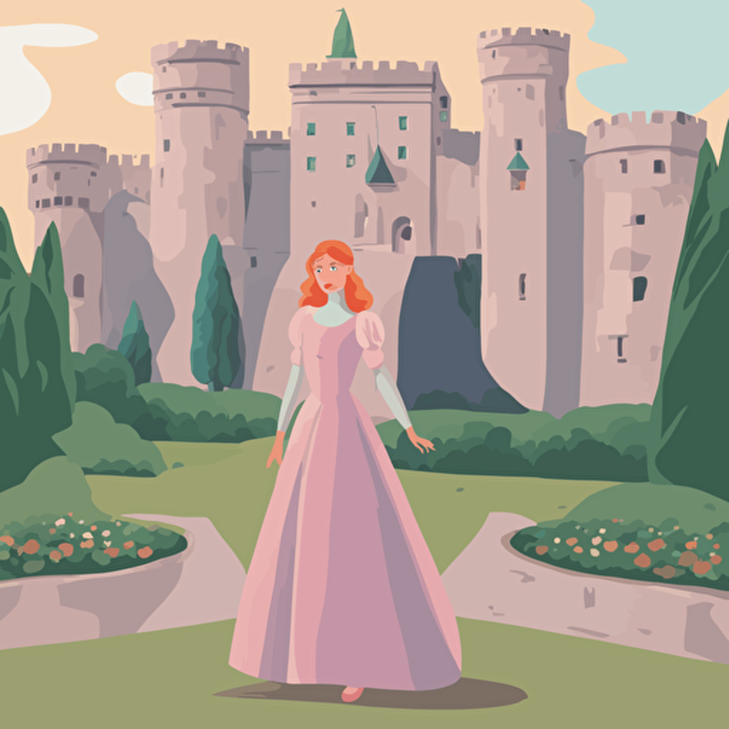 a princess standing in front of a castle