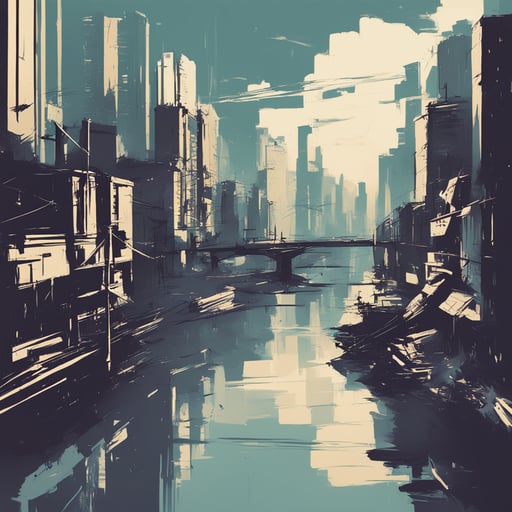 a cityscape with a river