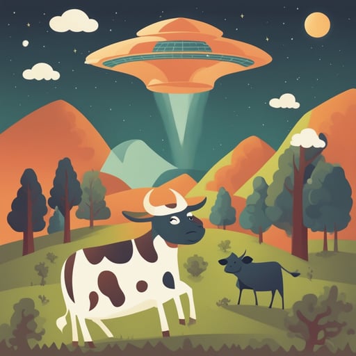 an alien spaceship abducting a cow