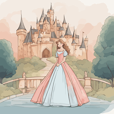 a princess standing in front of a castle