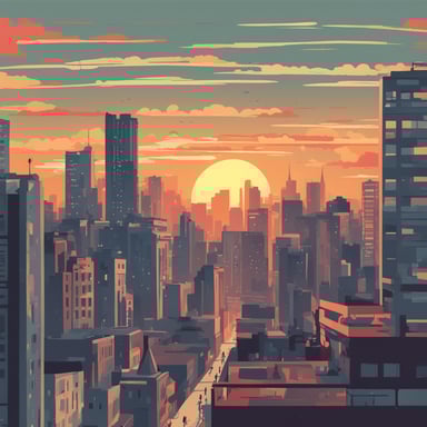 a sunsetting over a city