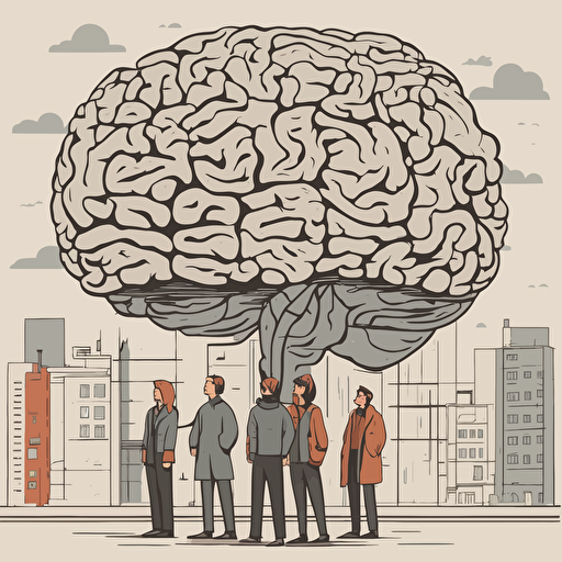 researches standing in front of a gigantic brain