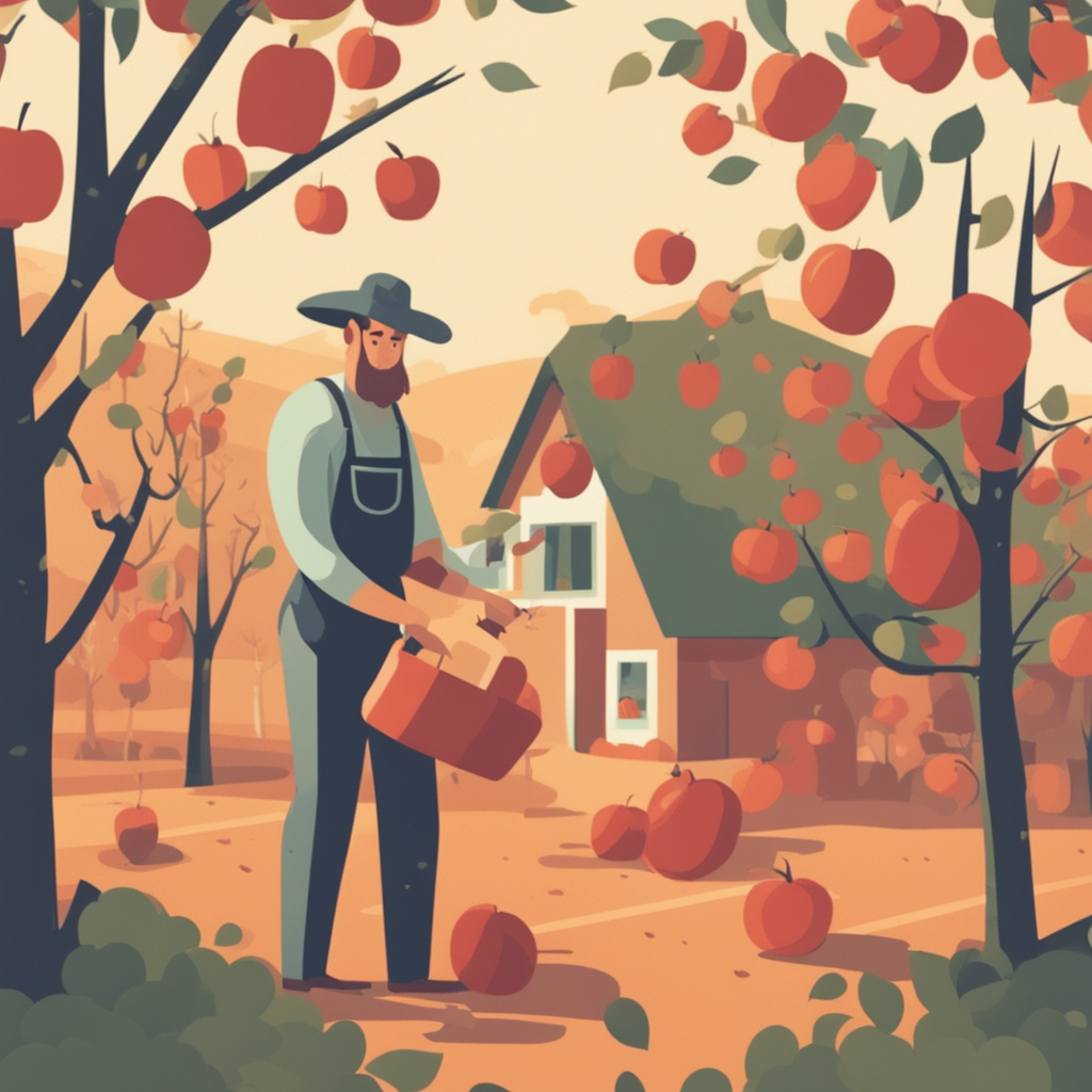 a farmer picking apples