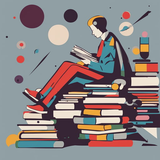 a person sitting on books