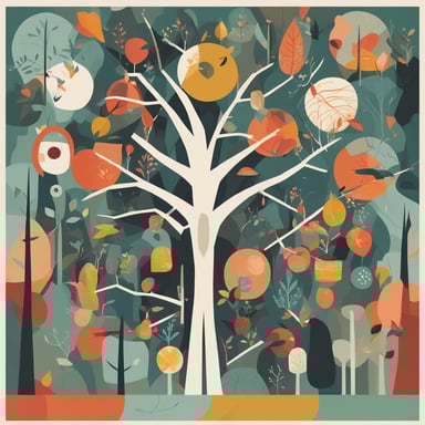 a tree with different objects in its branches