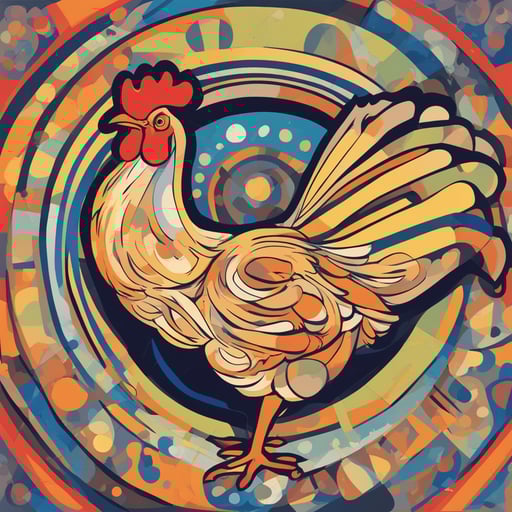 a chicken laying an egg