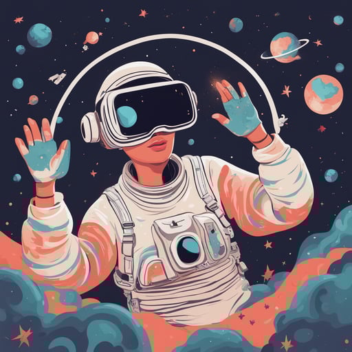 a person with vr headset floating in space
