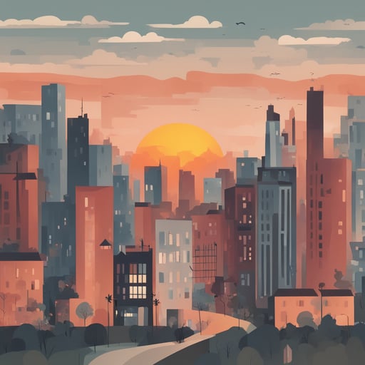 a sunsetting over a city