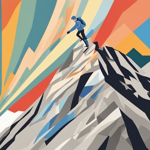 a mountain climber reaching the top of a mountain