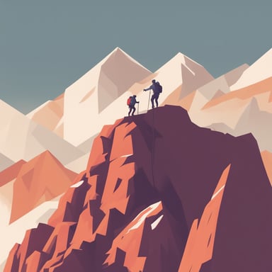 a mountain climber reaching the top of a mountain