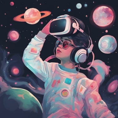a person with vr headset floating in space
