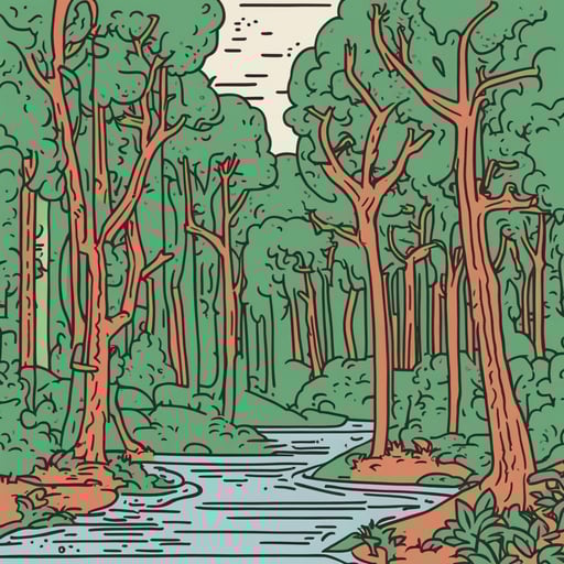 a forest with a river