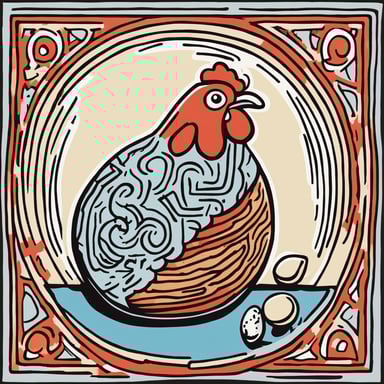 a chicken laying an egg