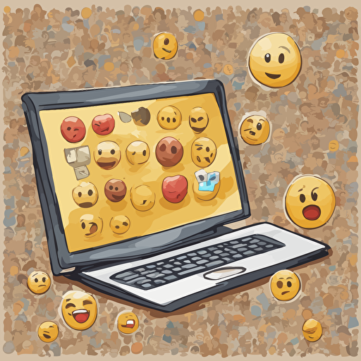 a computer screen with large emojis coming out of it