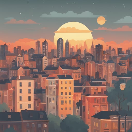 a sunsetting over a city