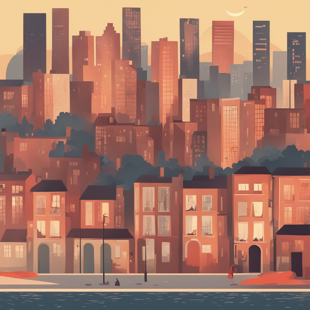 a sunsetting over a city