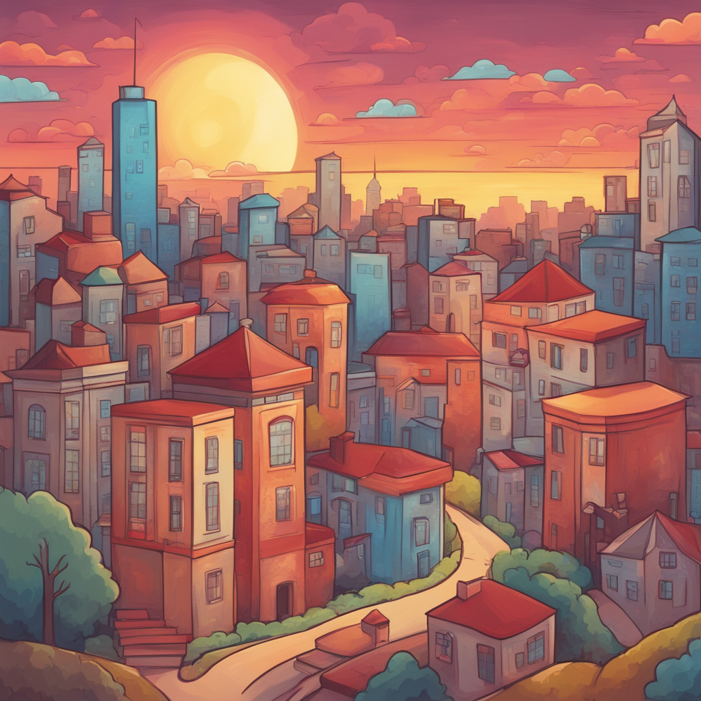 a sunsetting over a city