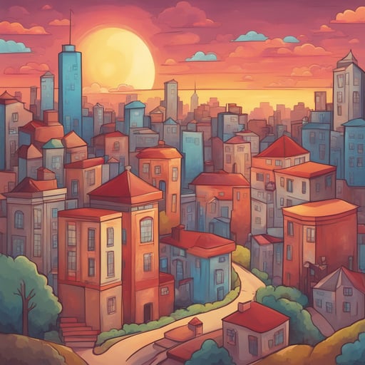 a sunsetting over a city