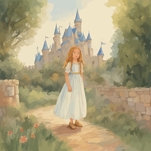 a princess standing in front of a castle