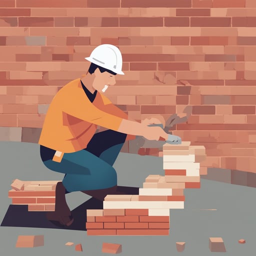 a construction worker putting down bricks