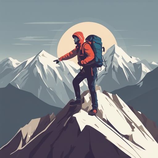 a mountain climber reaching the top of a mountain