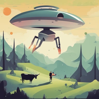 an alien spaceship abducting a cow