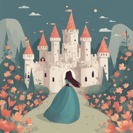 a princess standing in front of a castle