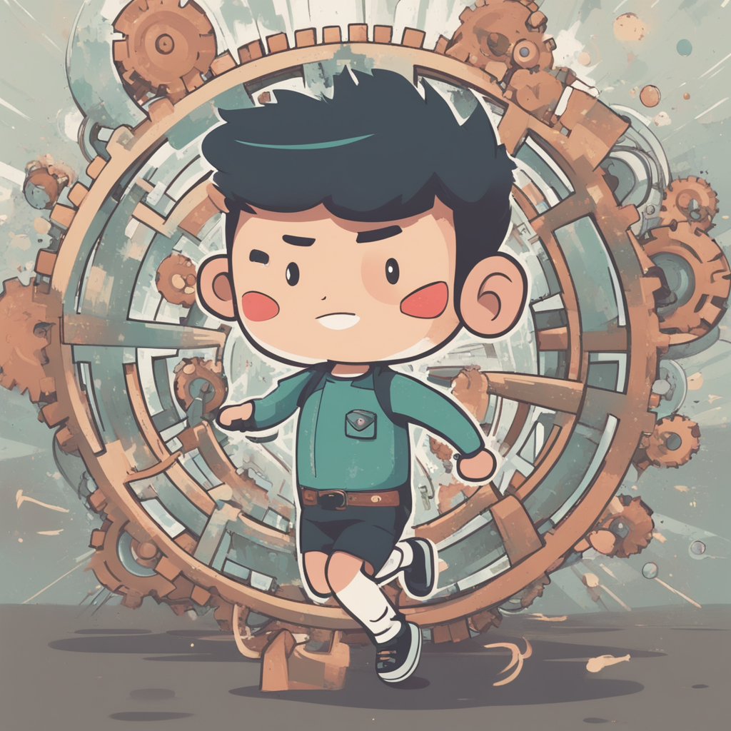 a man running in a cog wheel