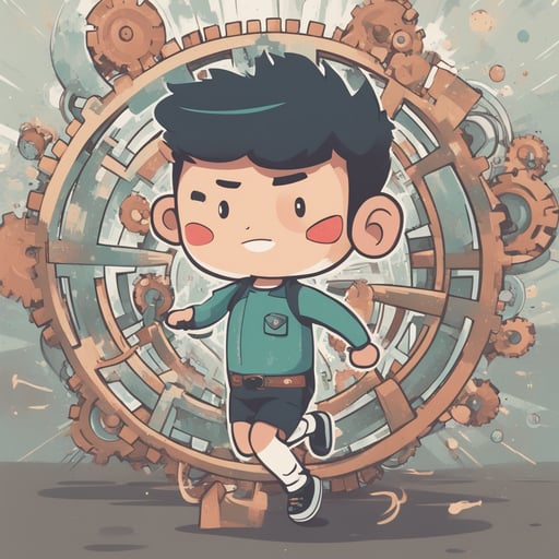 a man running in a cog wheel