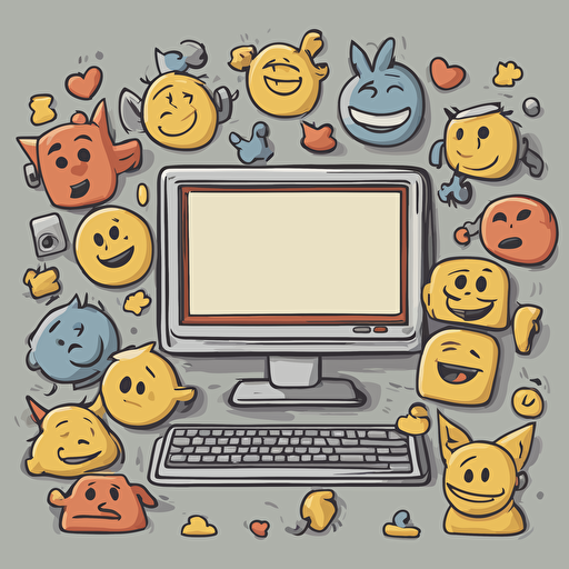 a computer screen with large emojis coming out of it