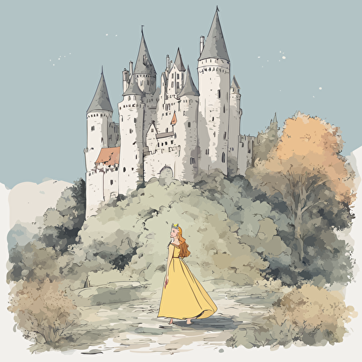 a princess standing in front of a castle