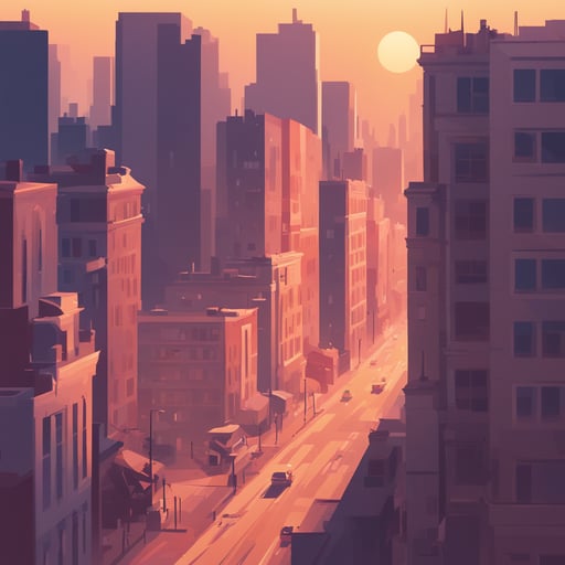 a sunsetting over a city