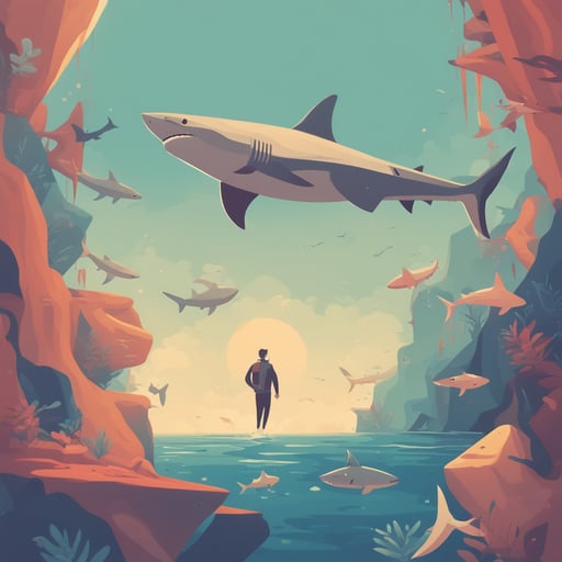 a person diving with sharks