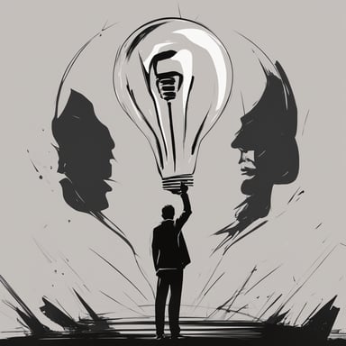 a person with a large lightbulb over their head