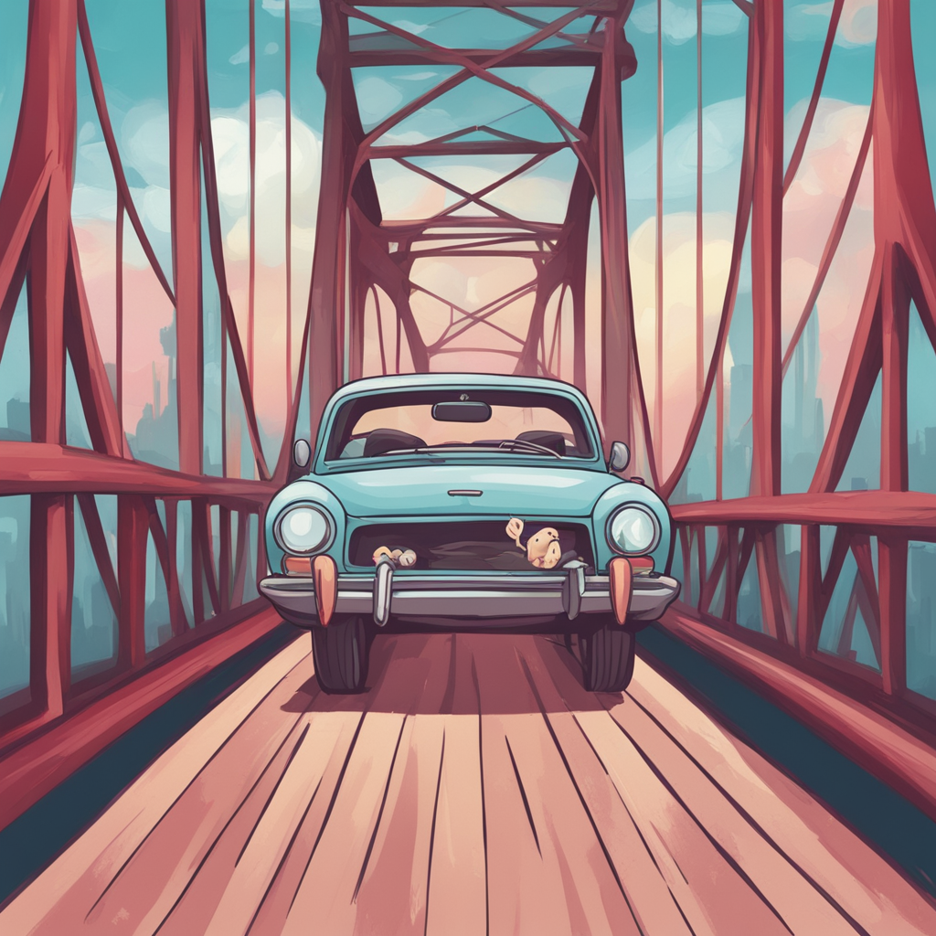a car driving on a bridge