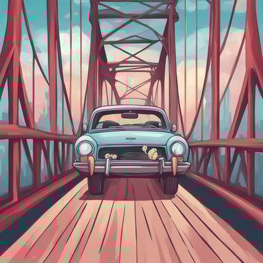 a car driving on a bridge