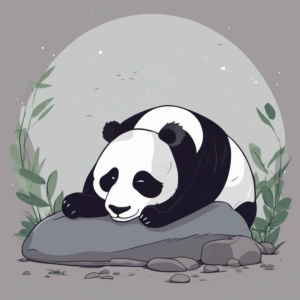 a panda sleeping on a rock