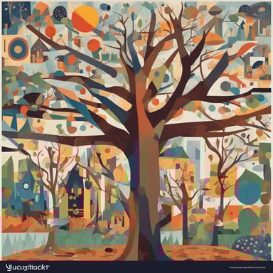 a tree with different objects in its branches