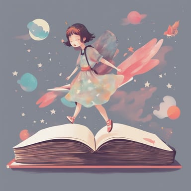 a person flying on a book