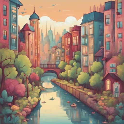 a cityscape with a river