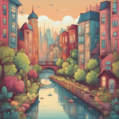 a cityscape with a river