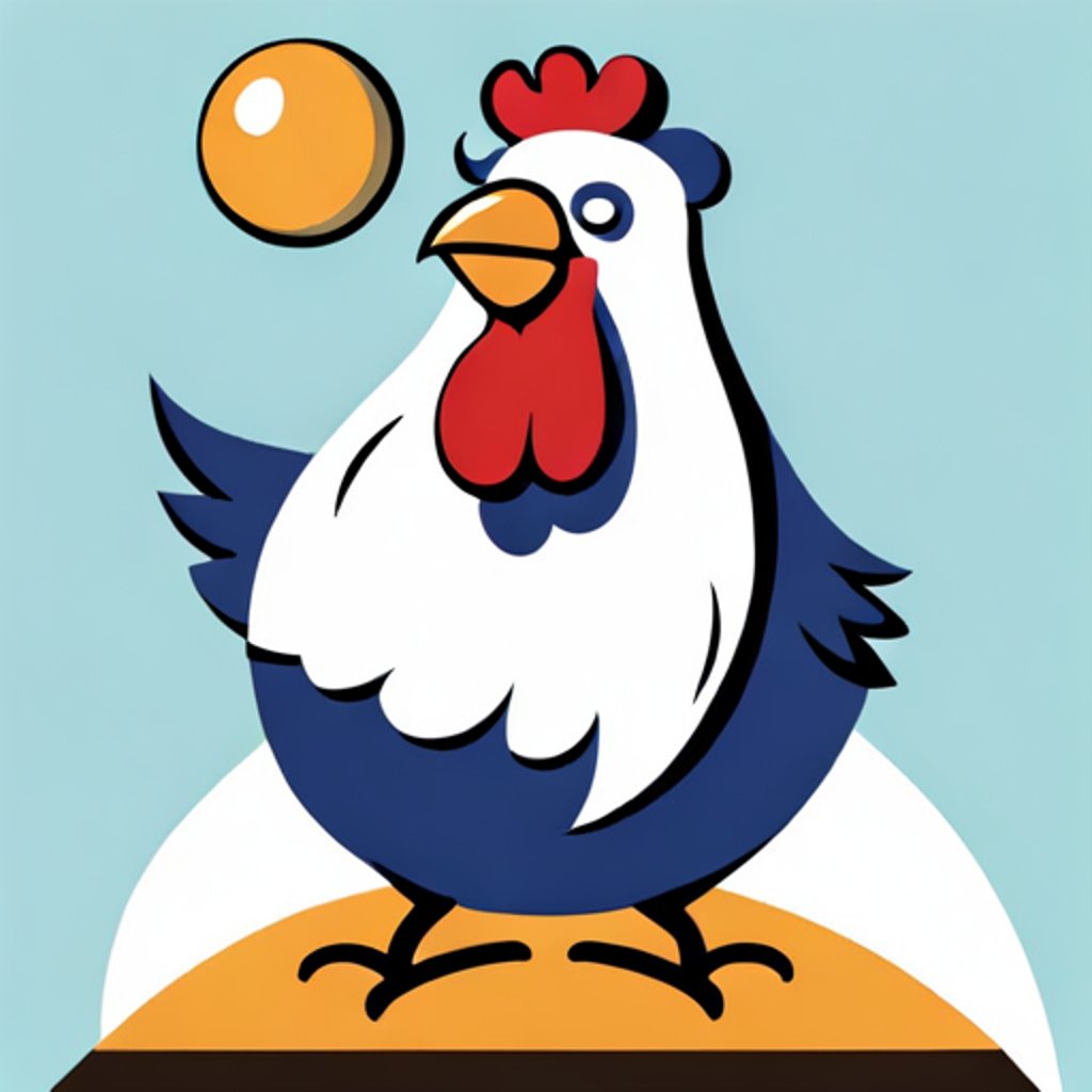 a chicken laying an egg