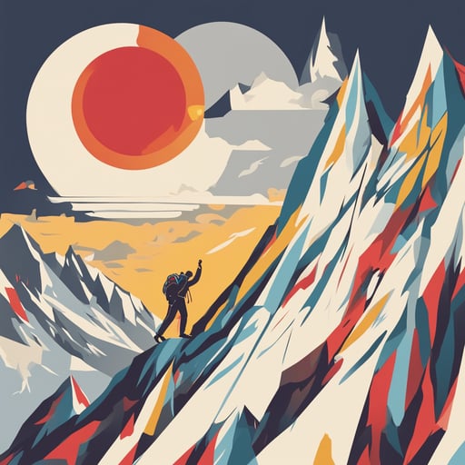 a mountain climber reaching the top of a mountain